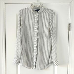 BANANA REPUBLIC - WhitE Stripe Ruffle Long Sleeve Button Blouse